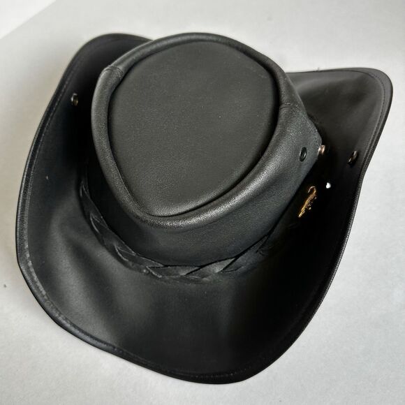 Vintage Coastline Hat Co Black Leather Australian Hat Size Med Crocodile Dundee - Picture 8 of 12